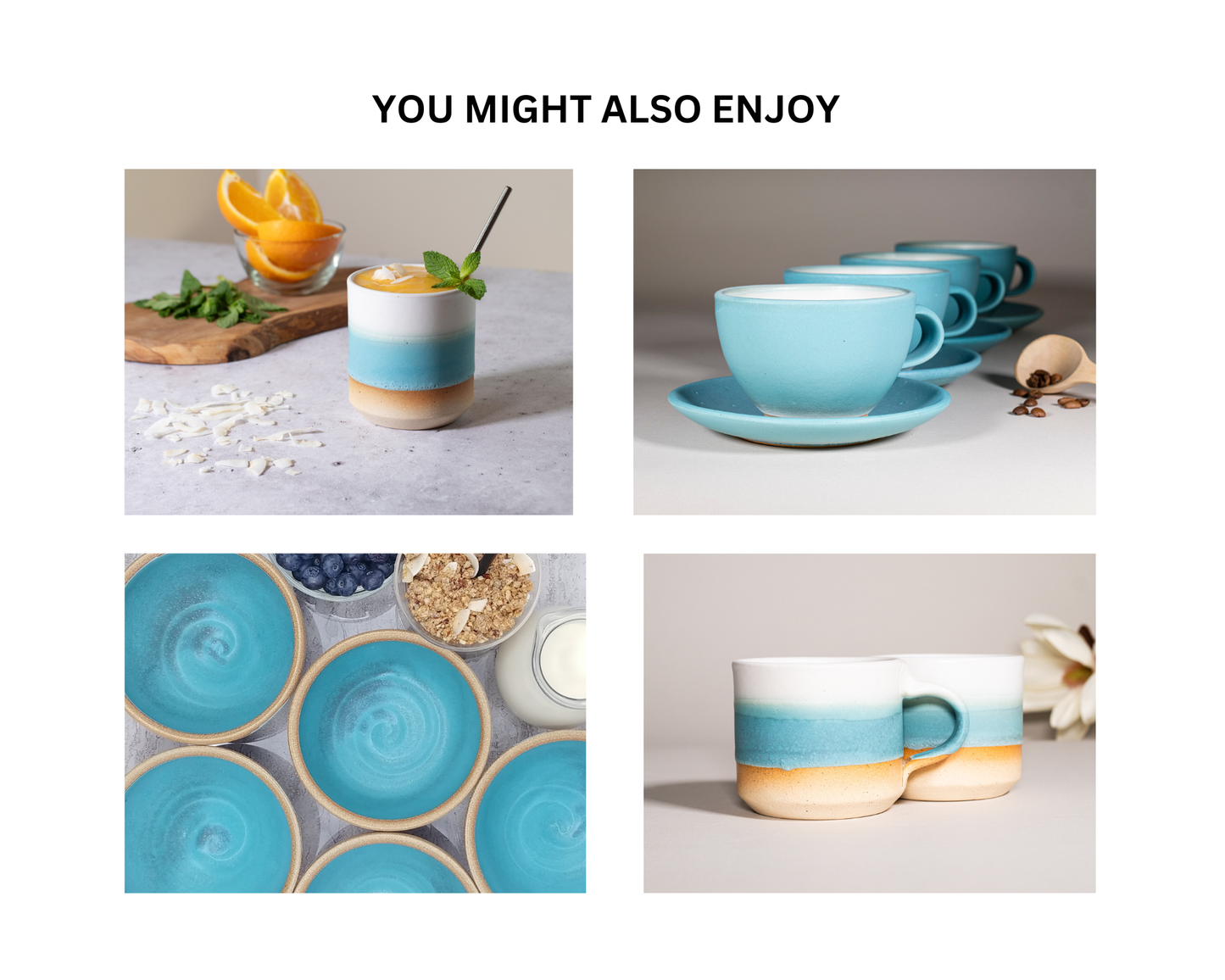 Breakfast Soup Salad Bowl Turquoise Sandy with Trailing Stoneware Handmade