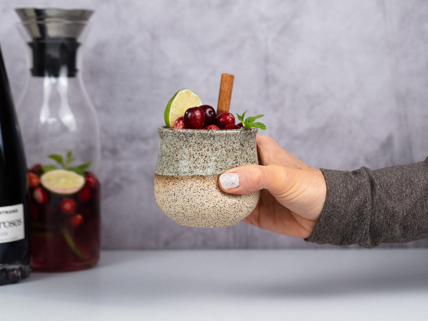 Handmade Ceramic Blue-grey Speckle Wine Cup for Wine Lover Gift Idea for Cocktail Drinking Tumbler Stoneware Dinnerware Decor Ceramics