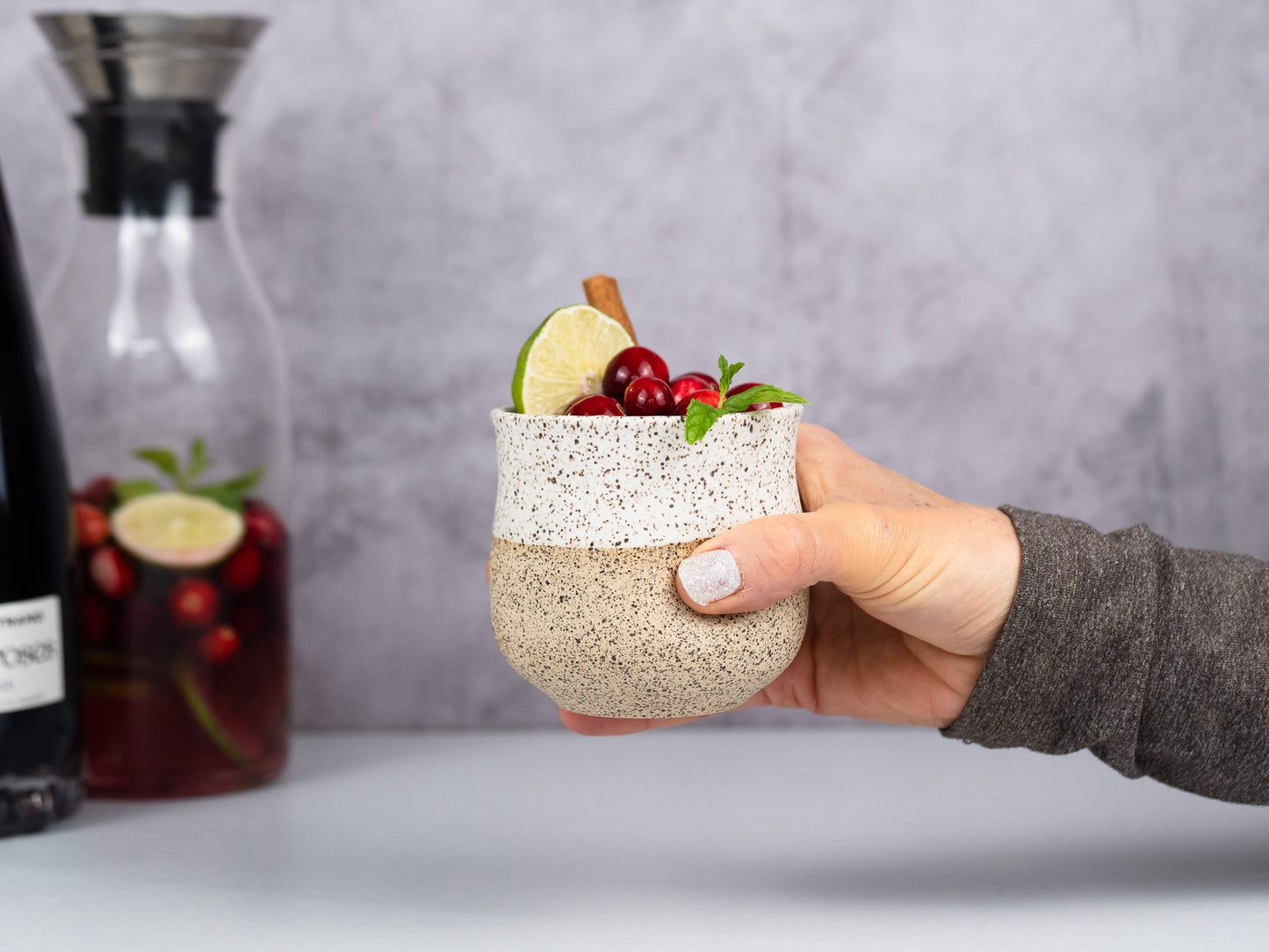 Handmade Ceramic White Speckle Wine Cup for Wine Lover Gift Idea for Cocktail Drinking Tumbler Stoneware Dinnerware Decor Ceramics