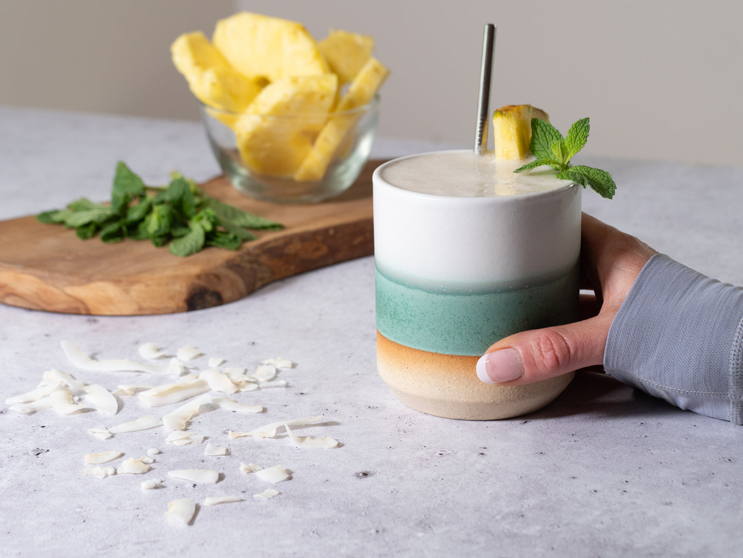 Smoothie Cup Green White 14 oz