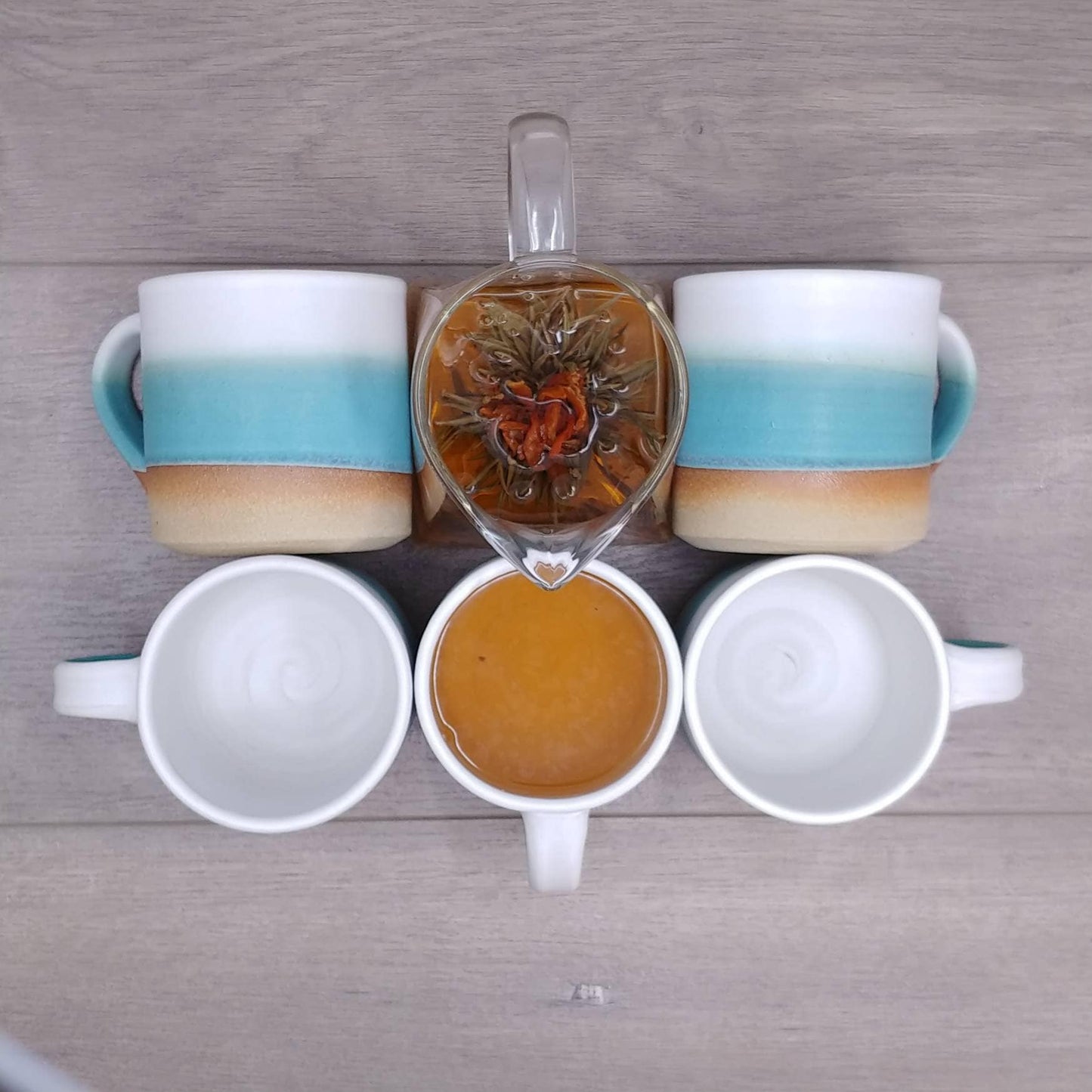 Handmade Ceramic Coffee Tea Mug Turquoise White 12-14 oz Earthy Rustic Modern Aesthetic Unique Pottery Contemporary Dinnerware Decor Gift
