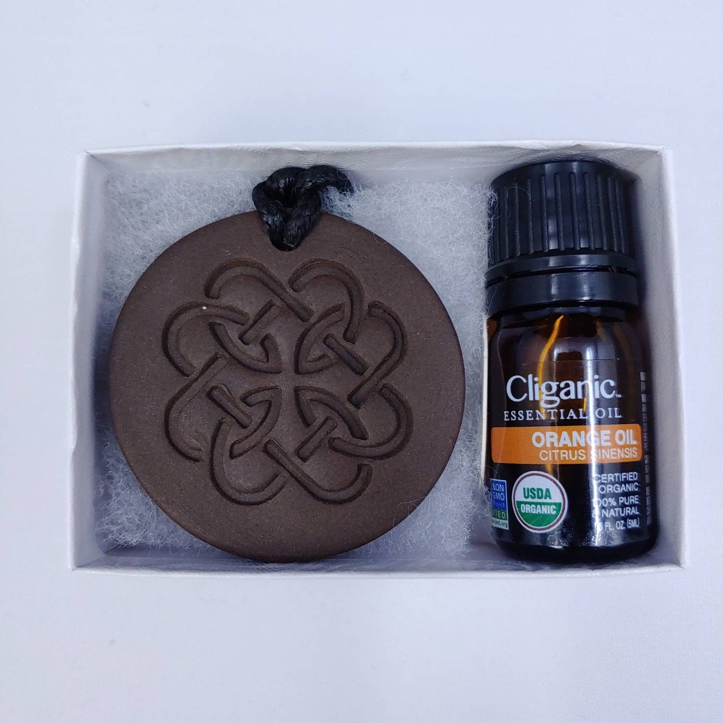 Necklace Pendant with One Aromatherapy Essential Oil: Dark Chocolate Stoneware, Handmade