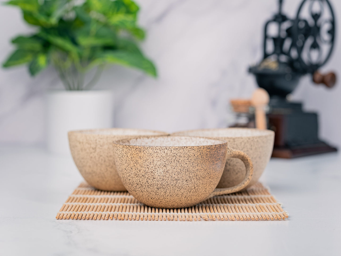 Cappuccino Cup, Latte Cup: White/Speckle, approximately 8 - 10 oz, Stoneware, Handmade