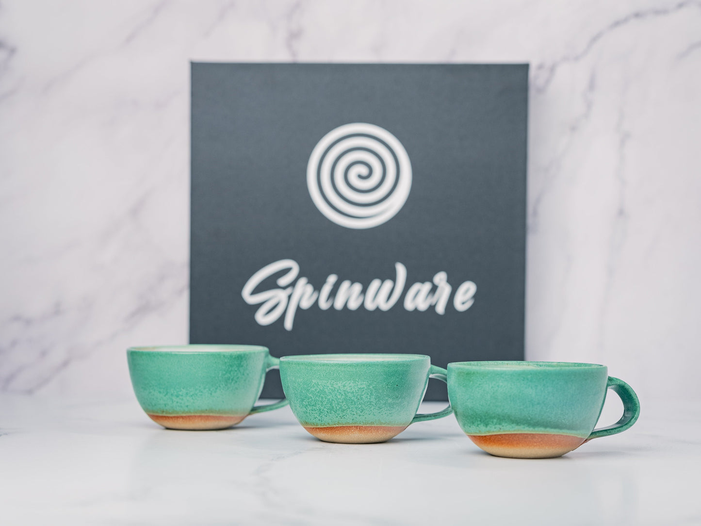 Cappuccino Cup, Latte Cup: Green/White, approximately 8 - 10 oz, Stoneware, Handmade