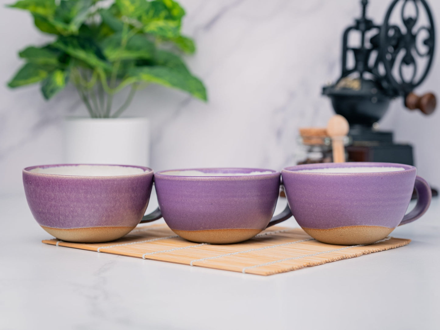 Cappuccino Cup, Latte Cup: Purple/White, approximately 8 - 10 oz, Stoneware, Handmade