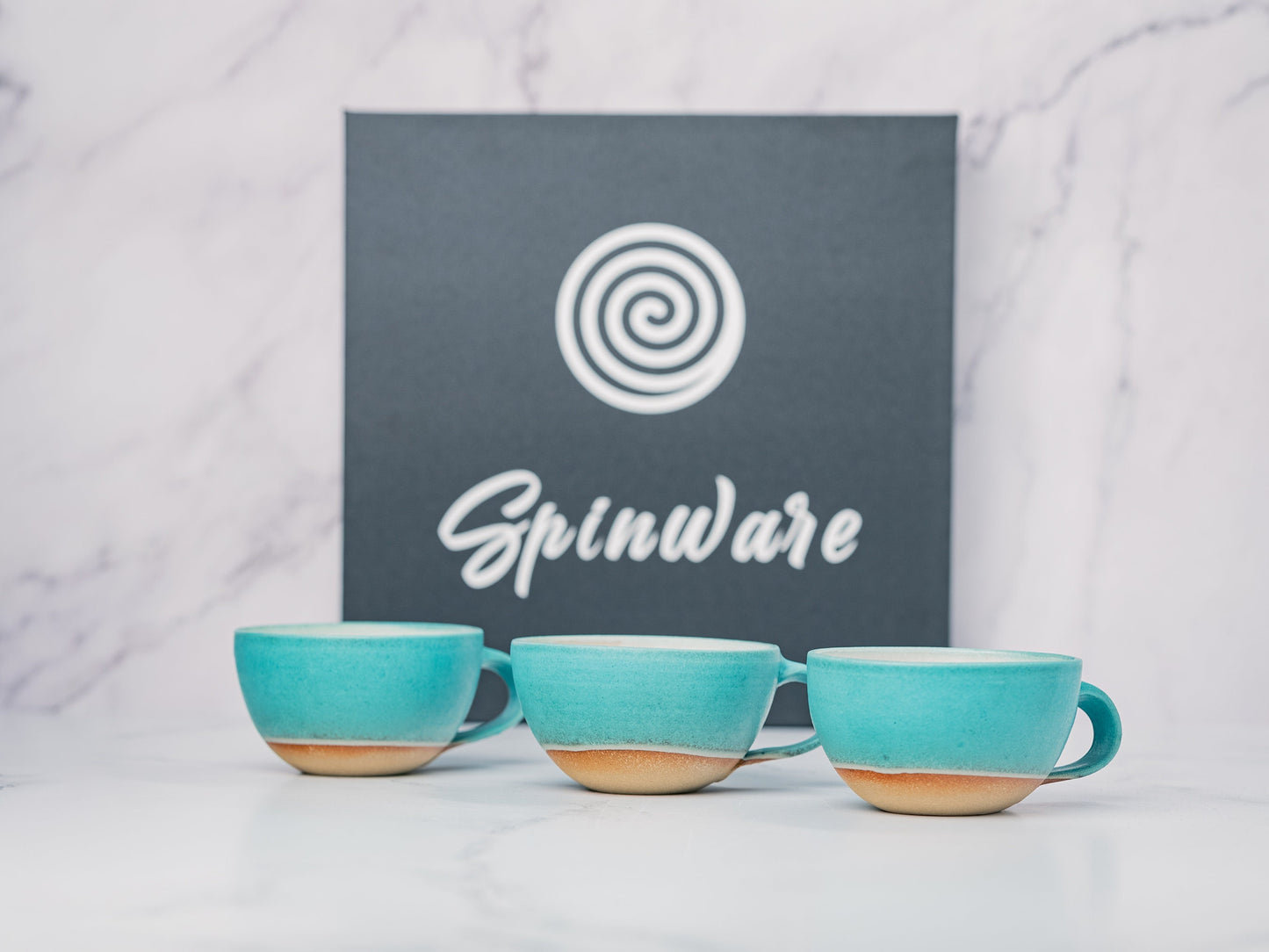Cappuccino Cup, Latte Cup: Turquoise/White, approximately 8 - 10 oz, Stoneware, Handmade