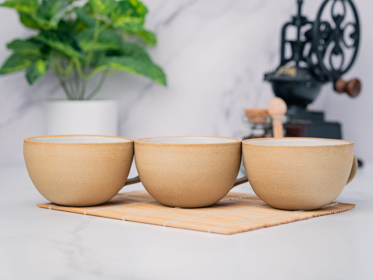 Cappuccino Cup, Latte Cup: Sandy/White, approximately 8 - 10 oz, Stoneware, Handmade