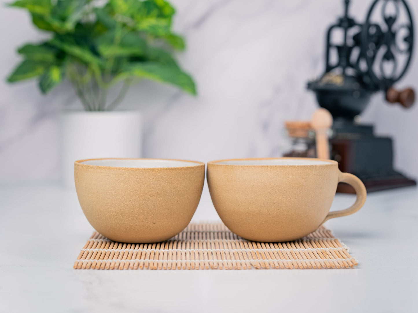 Cappuccino Cup, Latte Cup: Sandy/White, approximately 8 - 10 oz, Stoneware, Handmade