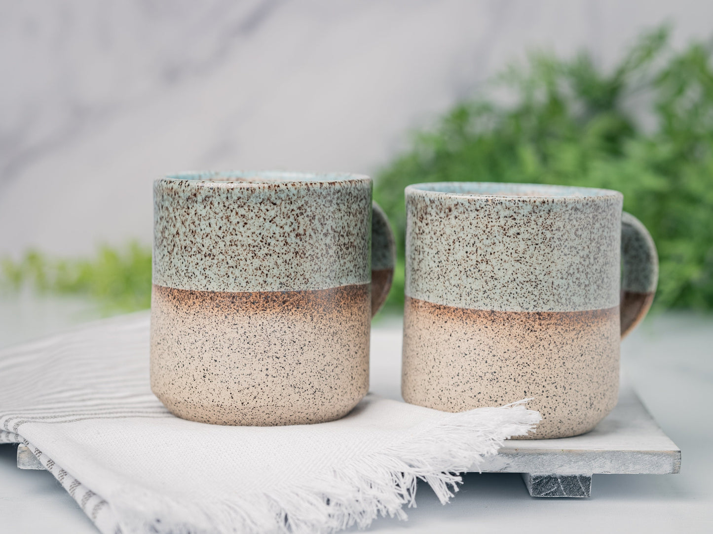 Handmade Ceramic Coffee Tea Mug Speckled Blue-Grey White 12-14 oz Earthy Rustic Modern Aesthetic Unique Pottery Contemporary Dinnerware Gift