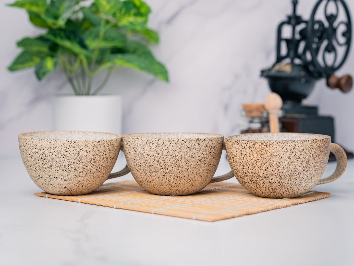 Cappuccino Cup, Latte Cup: White/Speckle, approximately 8 - 10 oz, Stoneware, Handmade