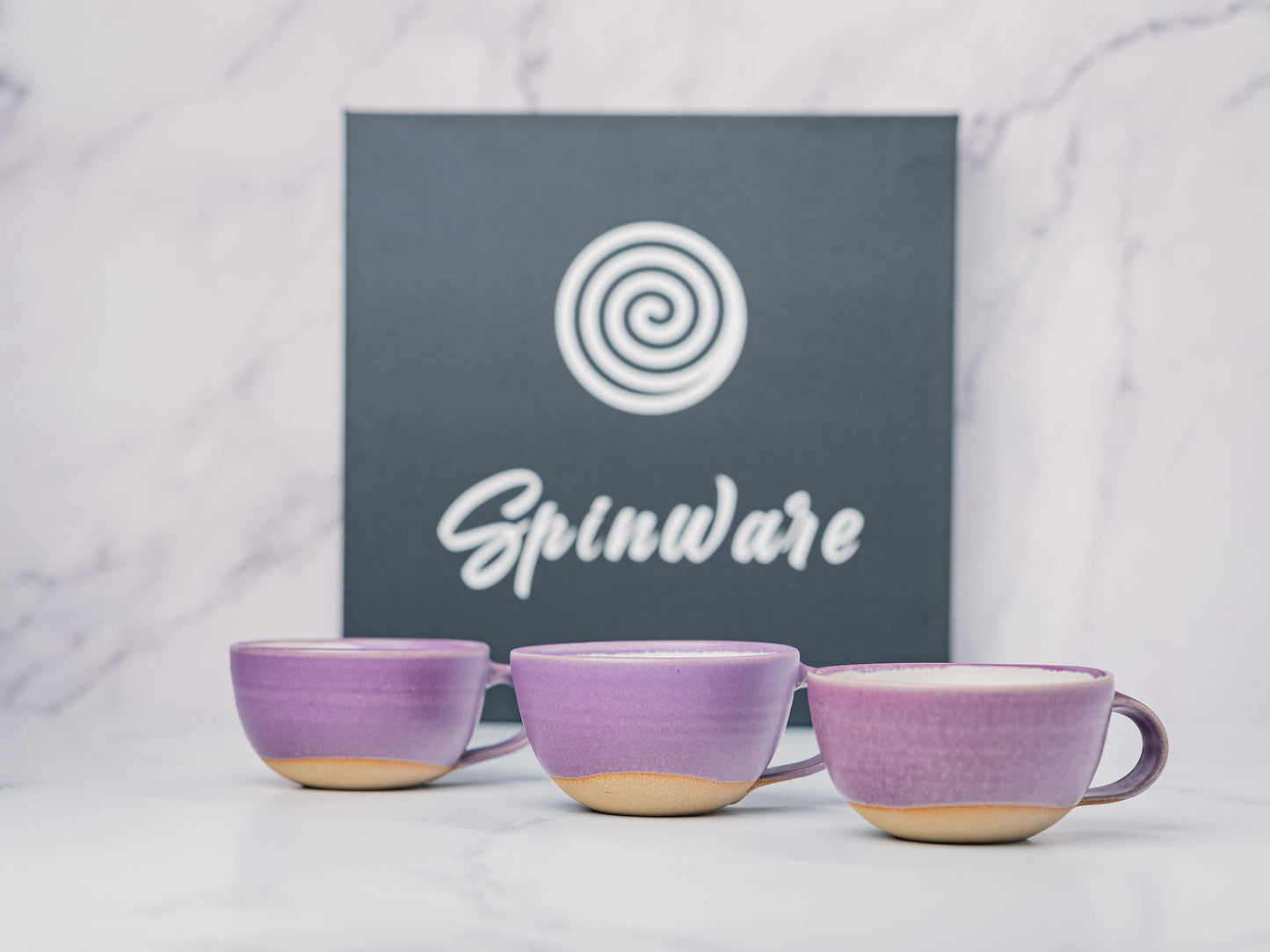 Cappuccino Cup, Latte Cup: Purple/White, approximately 8 - 10 oz, Stoneware, Handmade