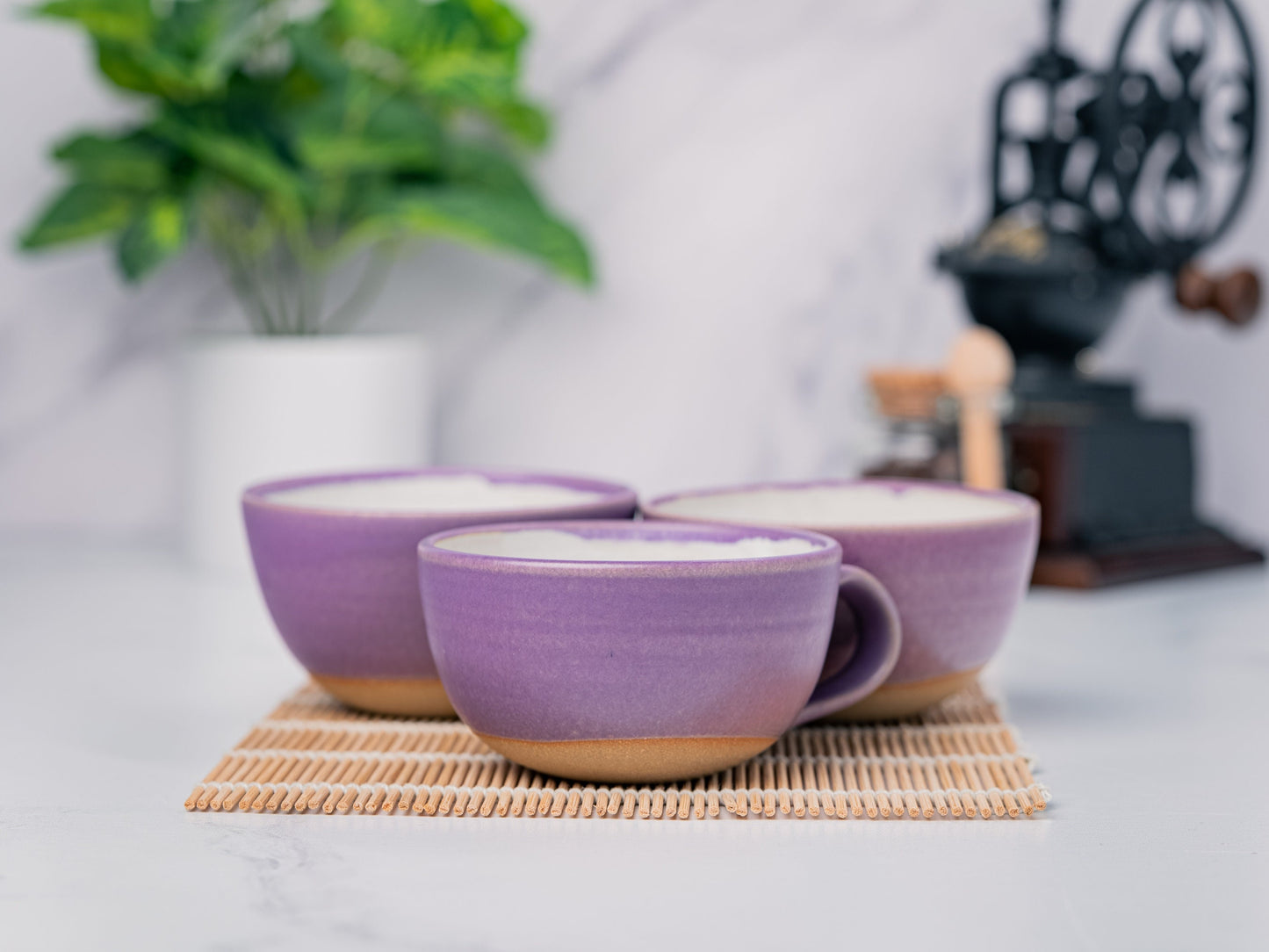 Cappuccino Cup, Latte Cup: Purple/White, approximately 8 - 10 oz, Stoneware, Handmade