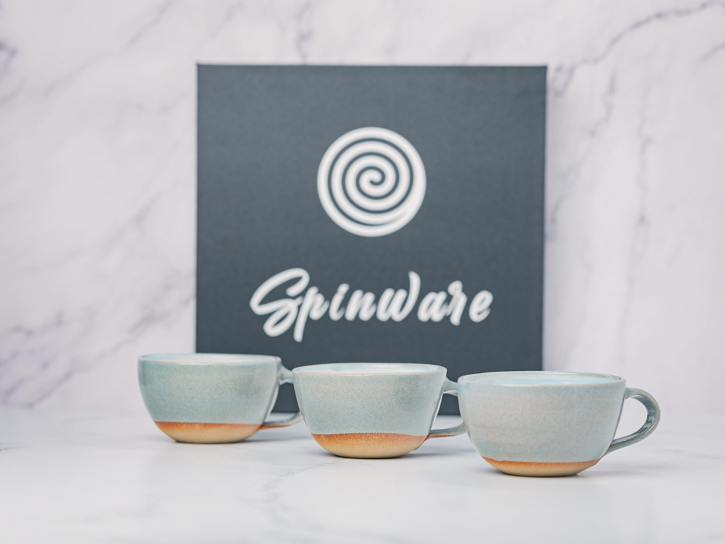 Cappuccino Cup, Latte Cup: Blue-Grey/White, 8 - 10 oz, Stoneware, Handmade