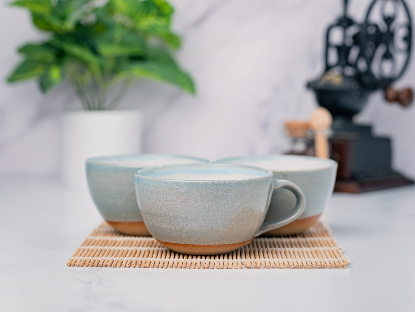 Cappuccino Cup, Latte Cup: Blue-Grey/White, 8 - 10 oz, Stoneware, Handmade