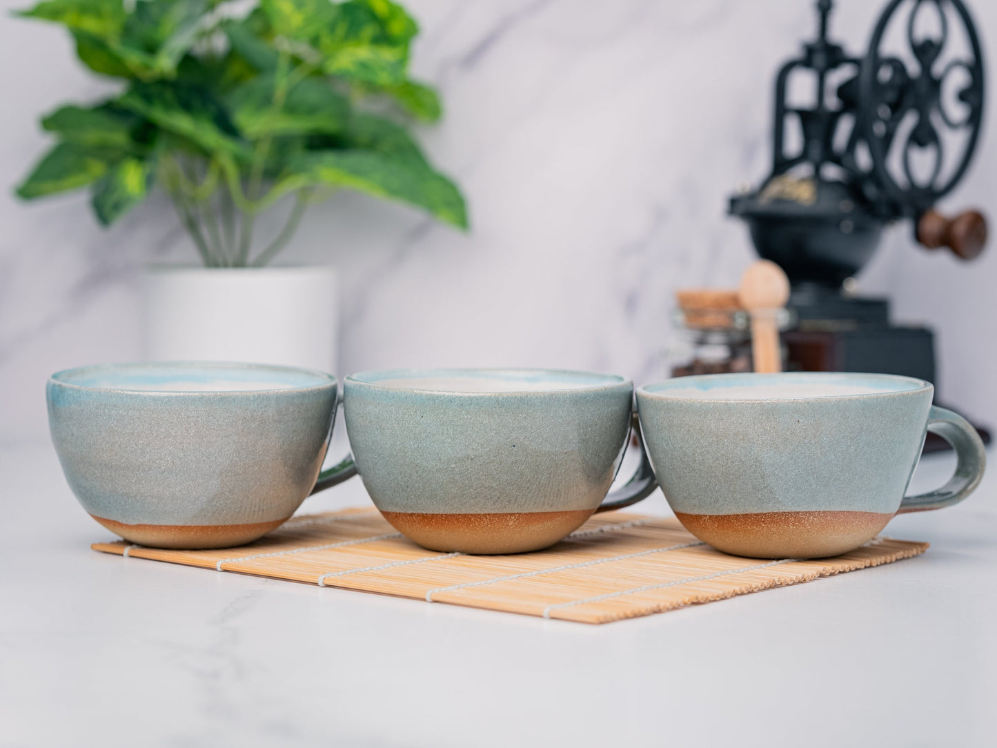 Cappuccino Cup, Latte Cup: Blue-Grey/White, 8 - 10 oz, Stoneware, Handmade