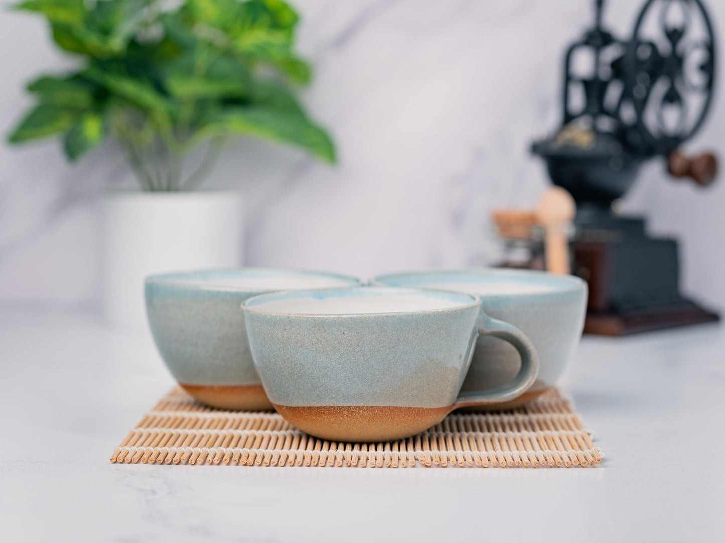 Cappuccino Cup, Latte Cup: Blue-Grey/White, 8 - 10 oz, Stoneware, Handmade
