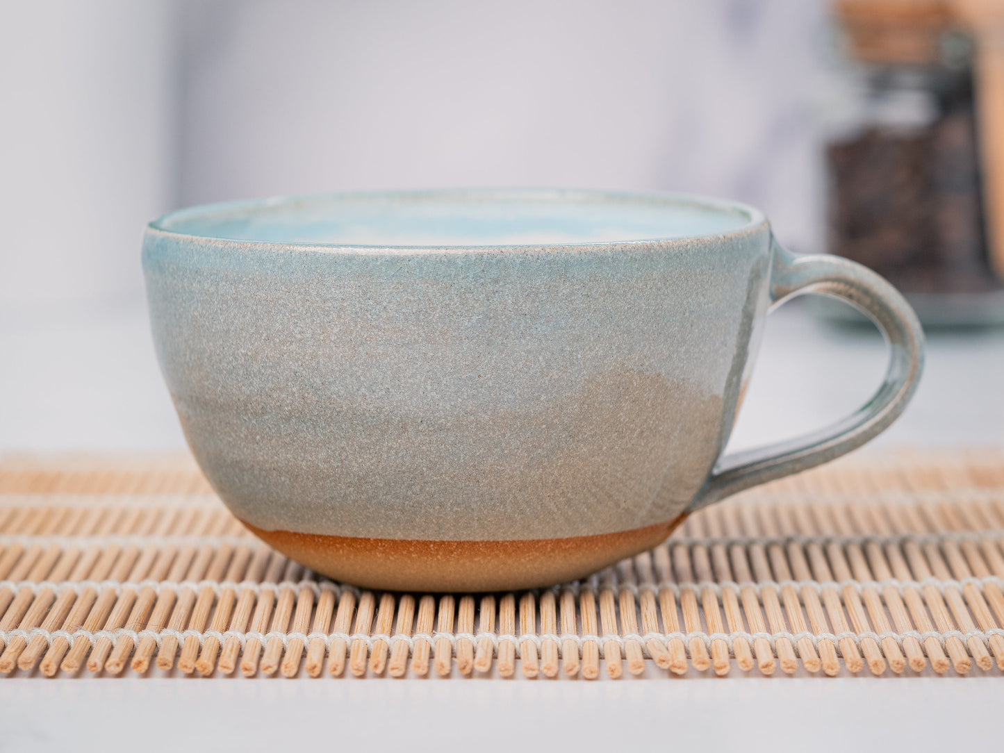 Cappuccino Cup, Latte Cup: Blue-Grey/White, 8 - 10 oz, Stoneware, Handmade