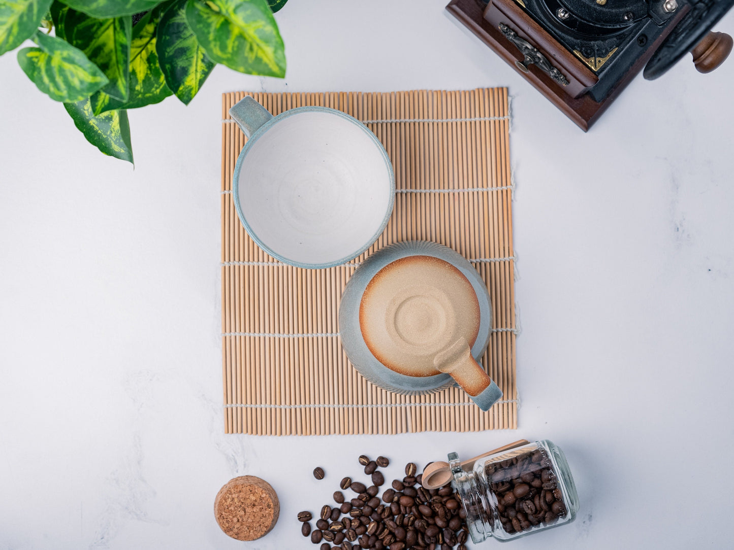 Cappuccino Cup, Latte Cup: Blue-Grey/White, 8 - 10 oz, Stoneware, Handmade