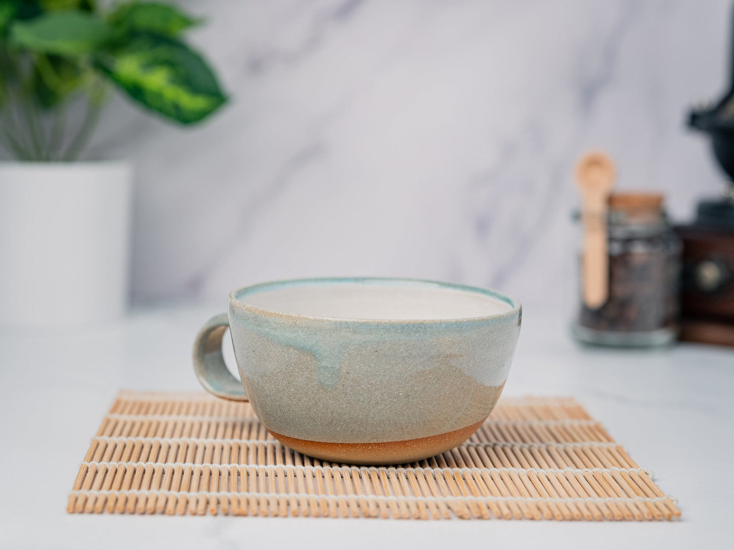 Cappuccino Cup, Latte Cup: Blue-Grey/White, 8 - 10 oz, Stoneware, Handmade