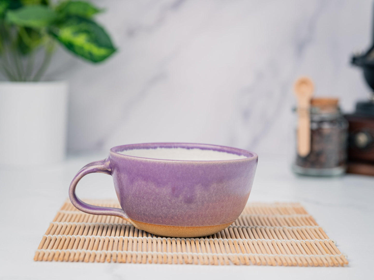 Cappuccino Cup, Latte Cup: Purple/White, approximately 8 - 10 oz, Stoneware, Handmade