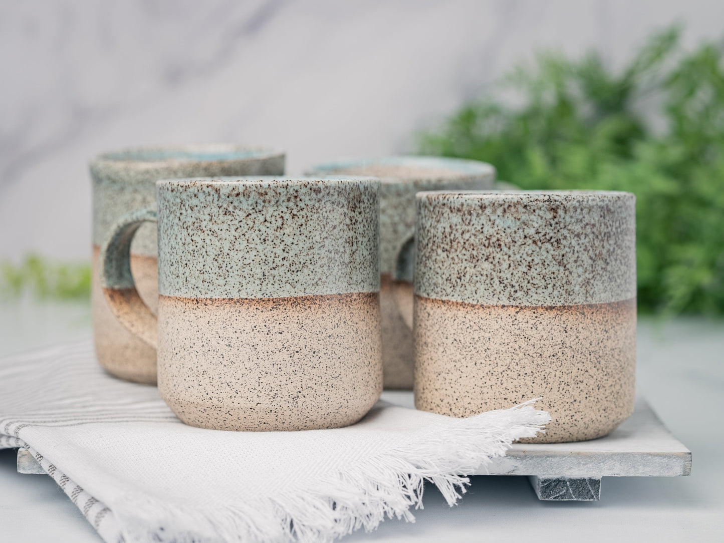 Handmade Ceramic Coffee Tea Mug Speckled Blue-Grey White 12-14 oz Earthy Rustic Modern Aesthetic Unique Pottery Contemporary Dinnerware Gift