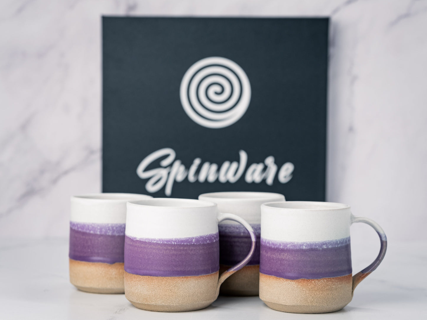 Handmade Ceramic Coffee Tea Mug Purple White 12-14 oz Earthy Rustic Modern Aesthetic Unique Pottery Contemporary Dinnerware Decor Gift