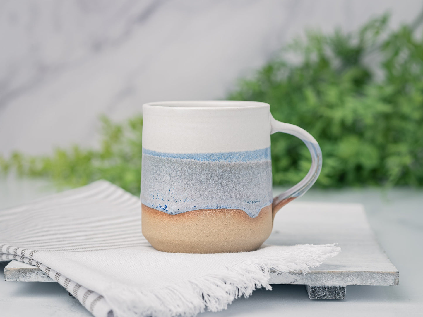 Handmade Ceramic Coffee Tea Office Mug Blue-Purple White 12-14 oz Earthy Rustic Modern Aesthetic Unique Pottery Contemporary Dinnerware