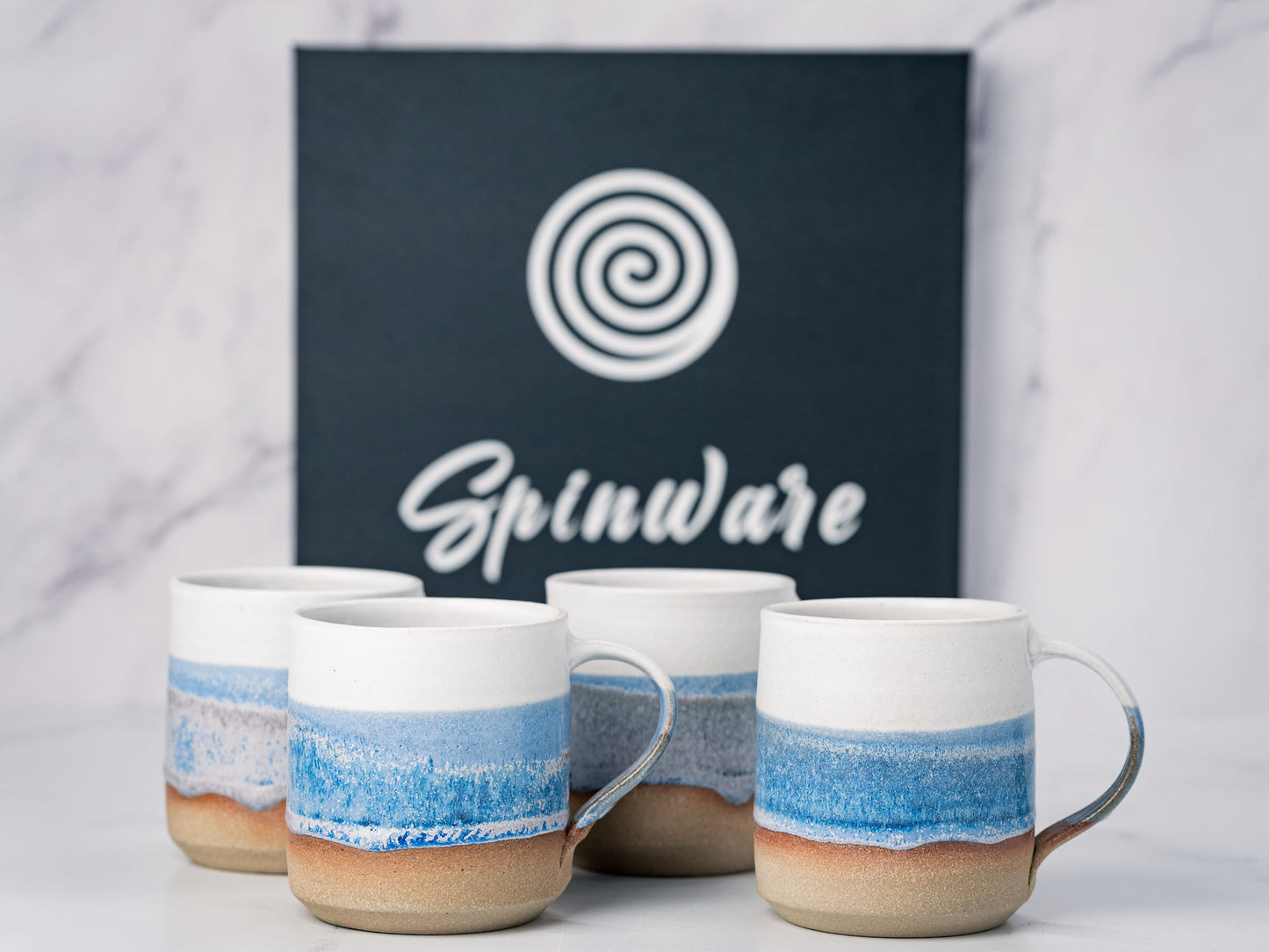 Handmade Ceramic Coffee Tea Office Mug Blue-Purple White 12-14 oz Earthy Rustic Modern Aesthetic Unique Pottery Contemporary Dinnerware
