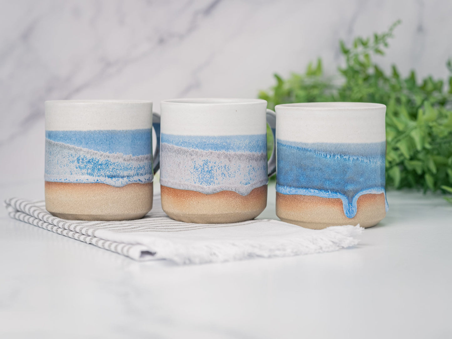 Handmade Ceramic Coffee Tea Office Mug Blue-Purple White 12-14 oz Earthy Rustic Modern Aesthetic Unique Pottery Contemporary Dinnerware