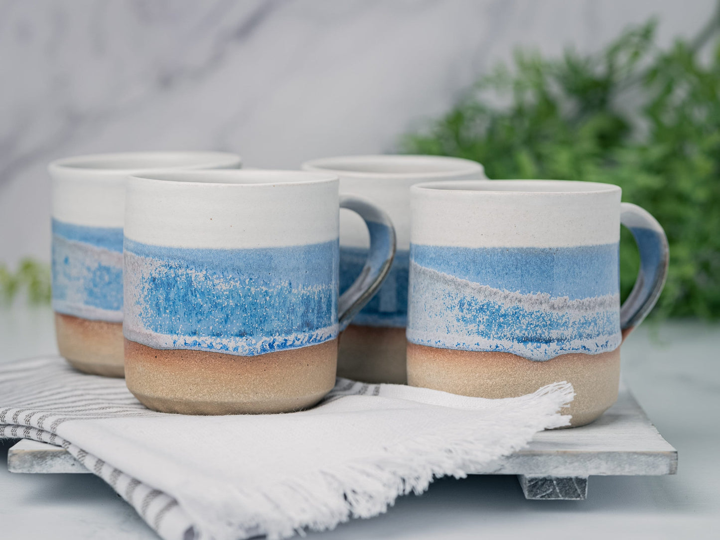 Handmade Ceramic Coffee Tea Office Mug Blue-Purple White 12-14 oz Earthy Rustic Modern Aesthetic Unique Pottery Contemporary Dinnerware