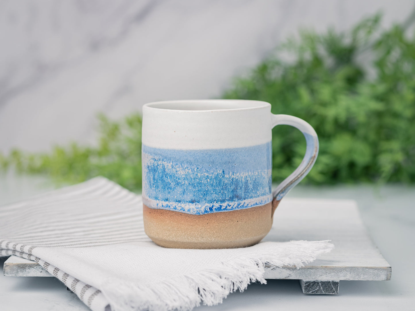 Handmade Ceramic Coffee Tea Office Mug Blue-Purple White 12-14 oz Earthy Rustic Modern Aesthetic Unique Pottery Contemporary Dinnerware