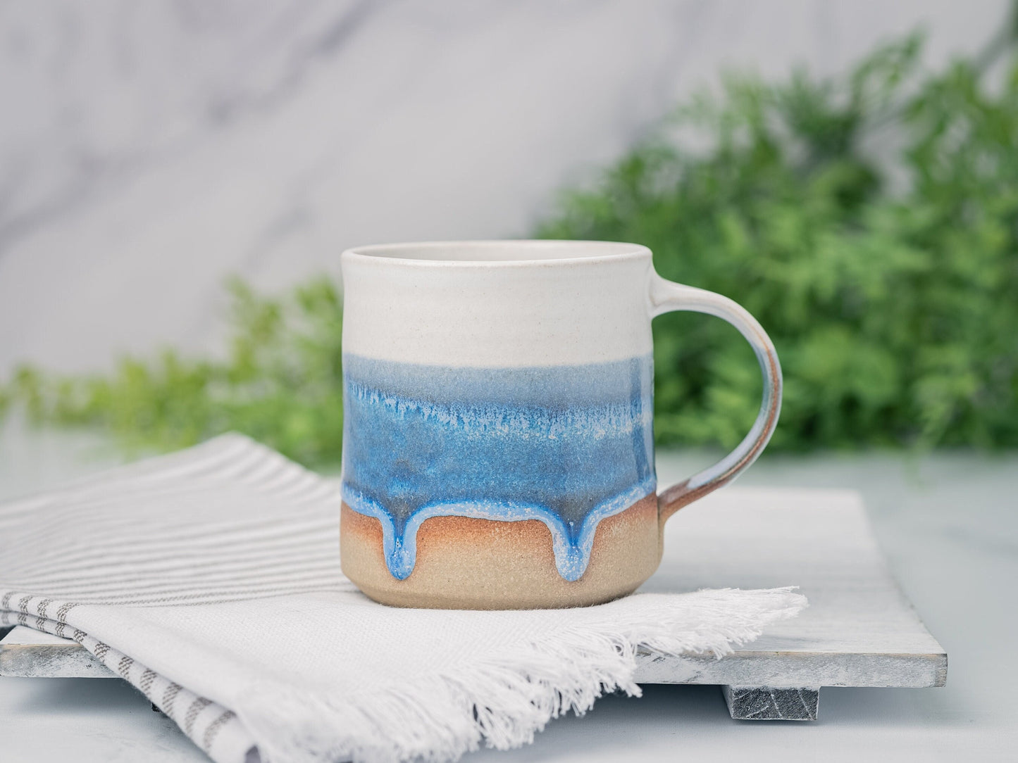 Handmade Ceramic Coffee Tea Office Mug Blue-Purple White 12-14 oz Earthy Rustic Modern Aesthetic Unique Pottery Contemporary Dinnerware