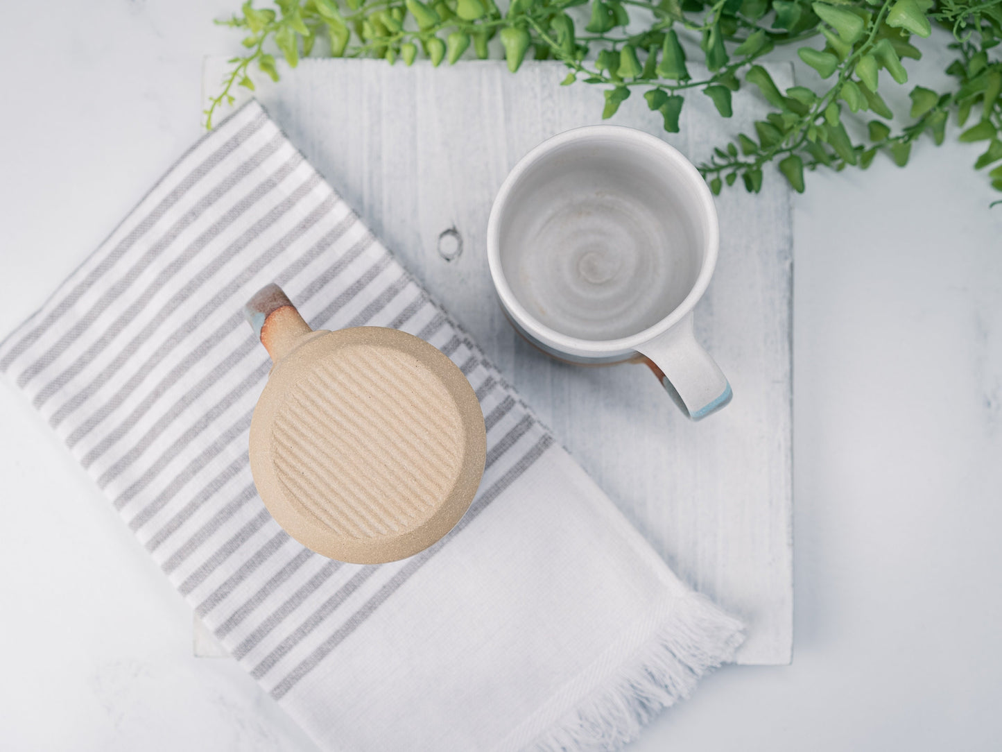 Handmade Ceramic Coffee Tea Mug Blue-Grey White 12-14 oz Earthy Rustic Modern Aesthetic Unique Pottery Contemporary Dinnerware Decor Gift