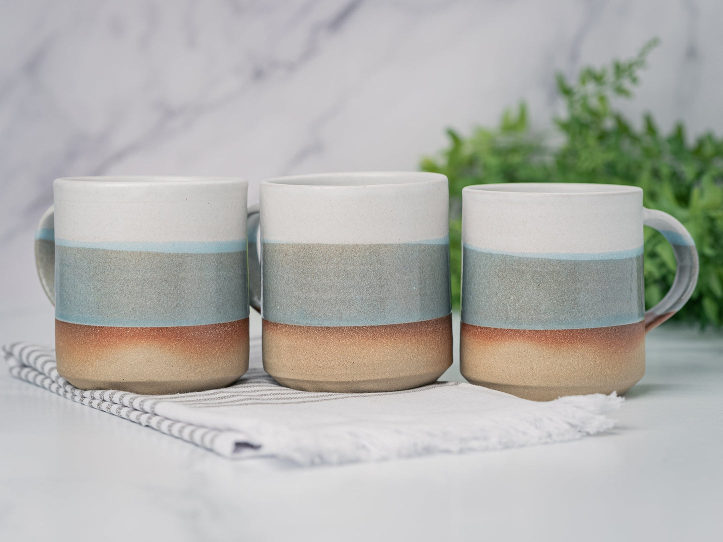 Handmade Ceramic Coffee Tea Mug Blue-Grey White 12-14 oz Earthy Rustic Modern Aesthetic Unique Pottery Contemporary Dinnerware Decor Gift