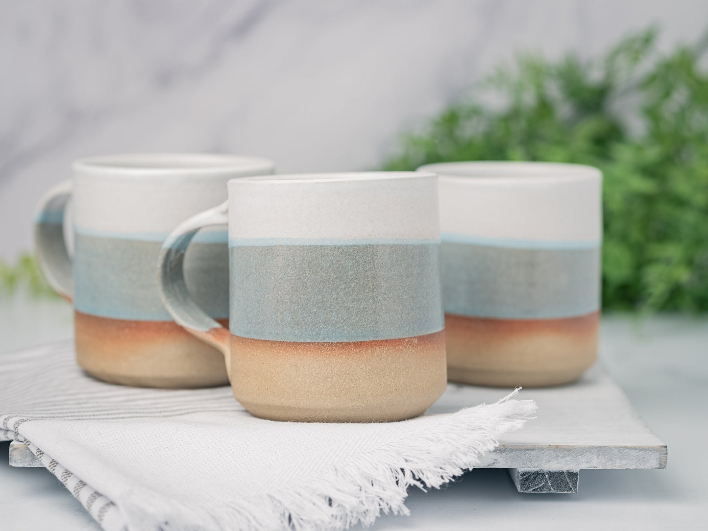 Handmade Ceramic Coffee Tea Mug Blue-Grey White 12-14 oz Earthy Rustic Modern Aesthetic Unique Pottery Contemporary Dinnerware Decor Gift