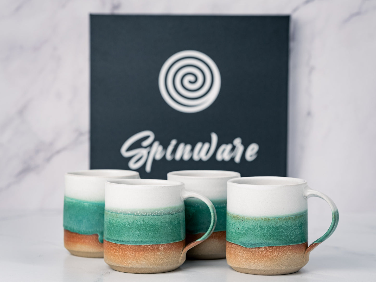Handmade Ceramic Coffee Tea Mug Green White 12-14 oz Earthy Rustic Modern Aesthetic Unique Pottery Contemporary Dinnerware Decor Gift
