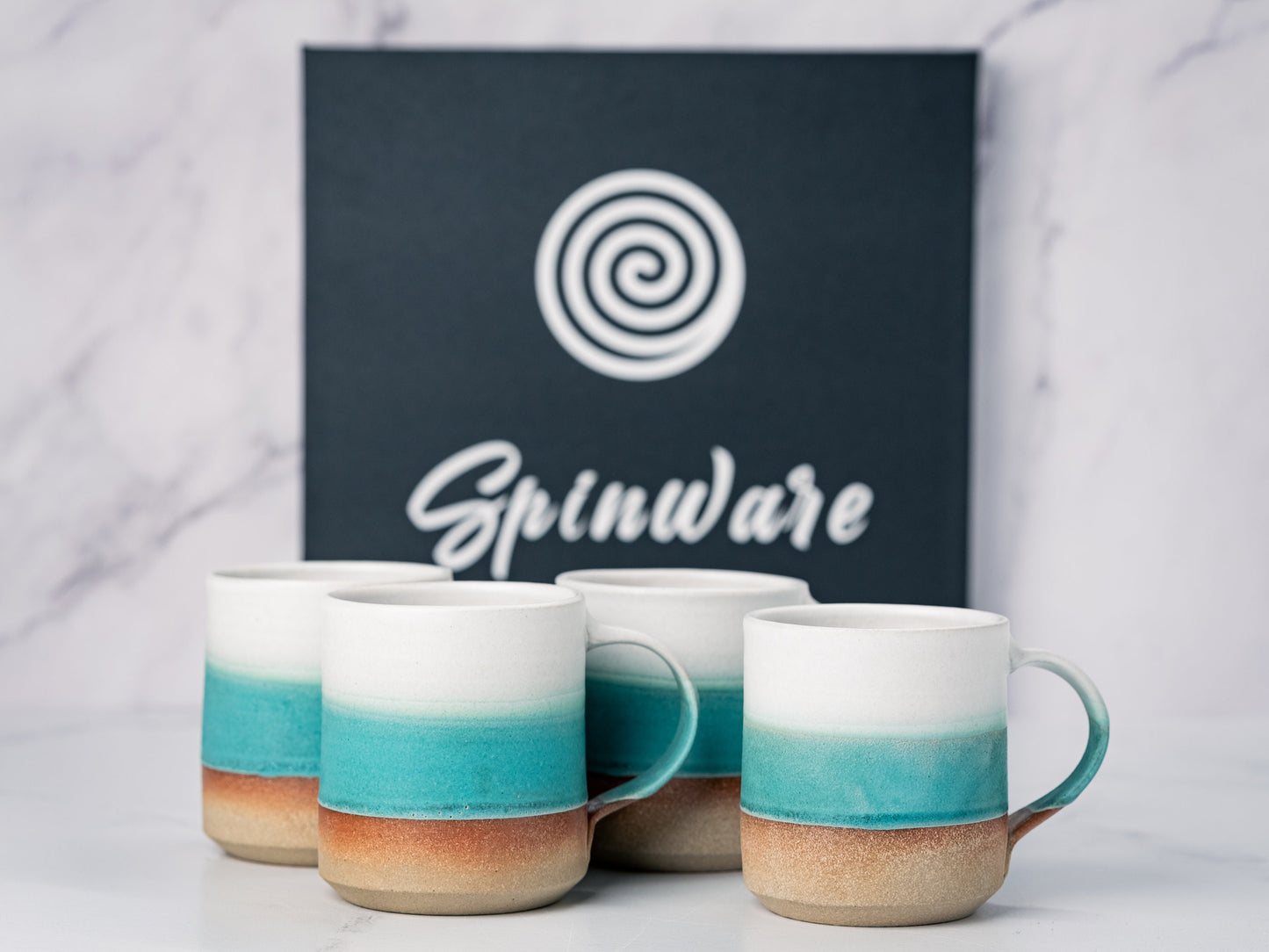 Handmade Ceramic Coffee Tea Mug Turquoise White 12-14 oz Earthy Rustic Modern Aesthetic Unique Pottery Contemporary Dinnerware Decor Gift
