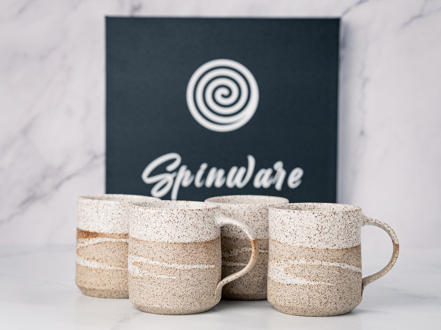 Handmade Ceramic Coffee Tea Mug Speckled White w/Trailing 12-14 oz Earthy Rustic Modern Aesthetic Unique Pottery Contemporary Dinnerware