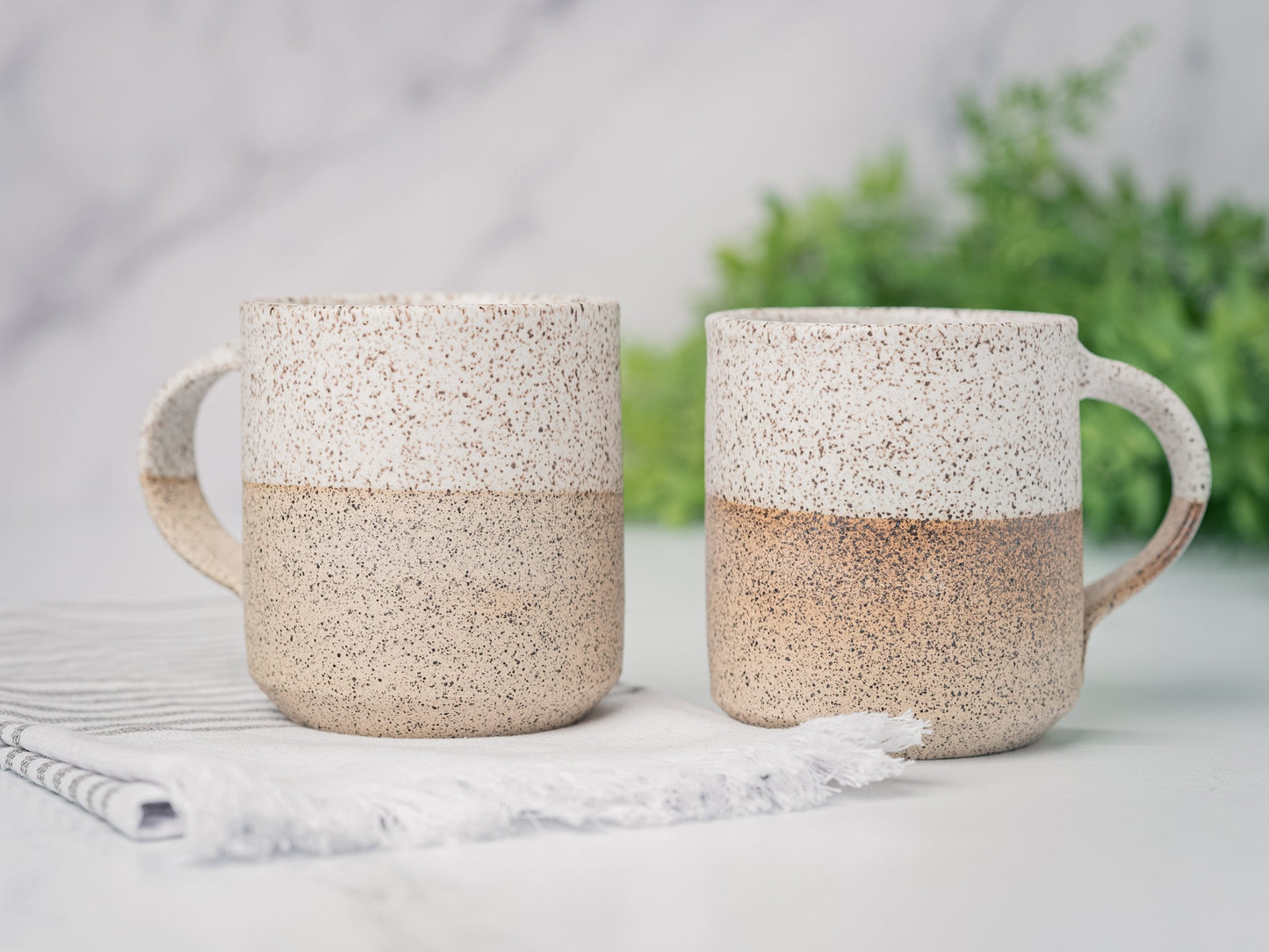 Handmade Ceramic Coffee Tea Mug Speckled White 12-14 oz Earthy Rustic Modern Aesthetic Unique Pottery Contemporary Dinnerware Decor Gift