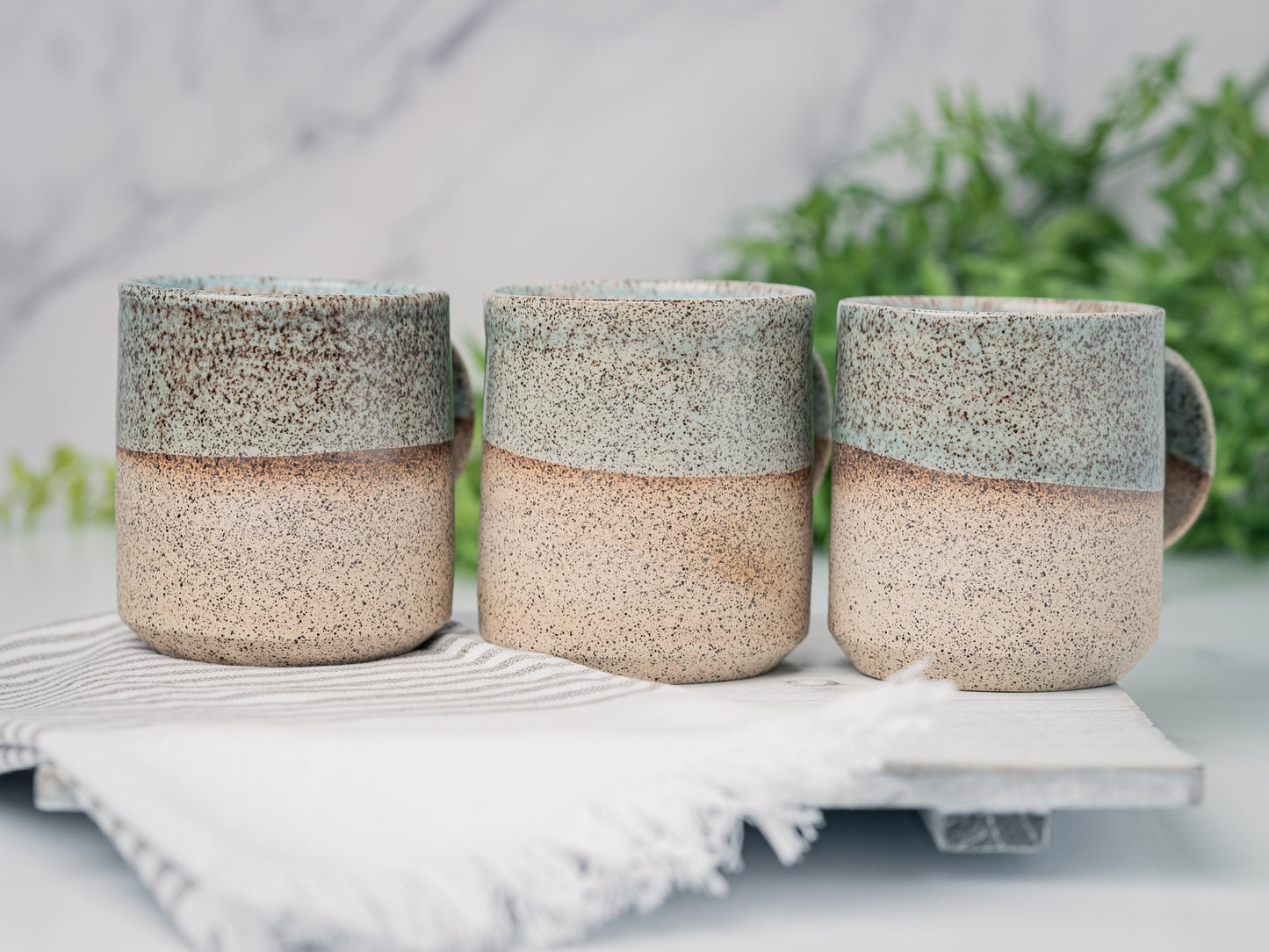 Handmade Ceramic Coffee Tea Mug Speckled Blue-Grey White 12-14 oz Earthy Rustic Modern Aesthetic Unique Pottery Contemporary Dinnerware Gift