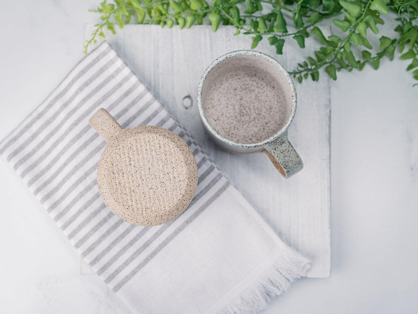 Handmade Ceramic Coffee Tea Mug Speckled Blue-Grey White 12-14 oz Earthy Rustic Modern Aesthetic Unique Pottery Contemporary Dinnerware Gift