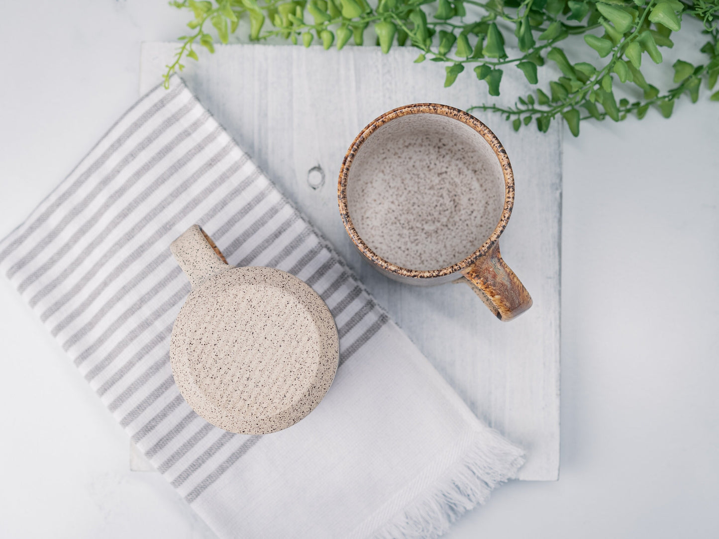 Handmade Ceramic Coffee Tea Office Mug Speckled Brown White 12-14 oz Earthy Modern Aesthetic Unique Pottery Contemporary Dinnerware Decor