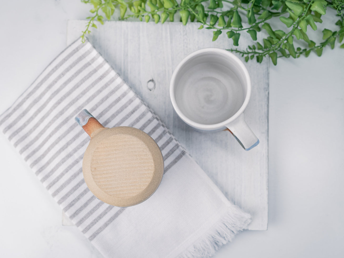 Handmade Ceramic Coffee Tea Office Mug Blue-Purple White 12-14 oz Earthy Rustic Modern Aesthetic Unique Pottery Contemporary Dinnerware