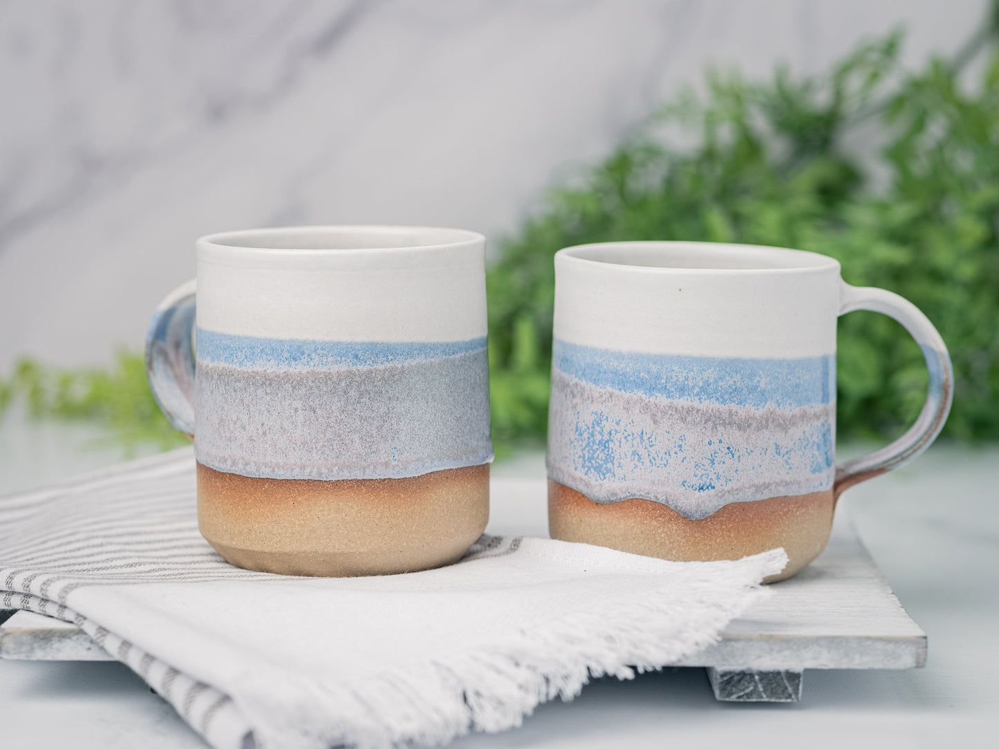 Handmade Ceramic Coffee Tea Office Mug Blue-Purple White 12-14 oz Earthy Rustic Modern Aesthetic Unique Pottery Contemporary Dinnerware