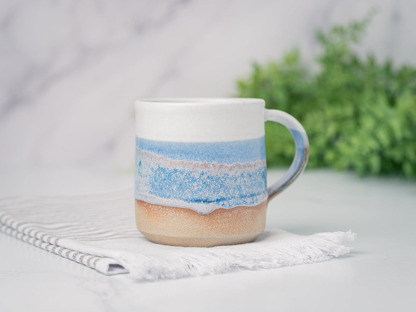 Handmade Ceramic Coffee Tea Office Mug Blue-Purple White 12-14 oz Earthy Rustic Modern Aesthetic Unique Pottery Contemporary Dinnerware