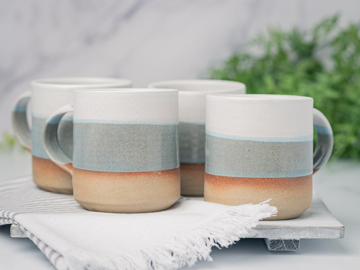 Handmade Ceramic Coffee Tea Mug Blue-Grey White 12-14 oz Earthy Rustic Modern Aesthetic Unique Pottery Contemporary Dinnerware Decor Gift