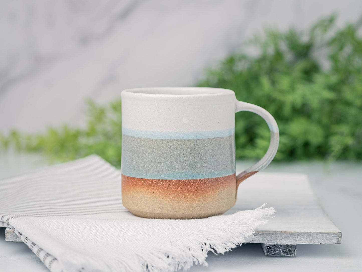 Handmade Ceramic Coffee Tea Mug Blue-Grey White 12-14 oz Earthy Rustic Modern Aesthetic Unique Pottery Contemporary Dinnerware Decor Gift
