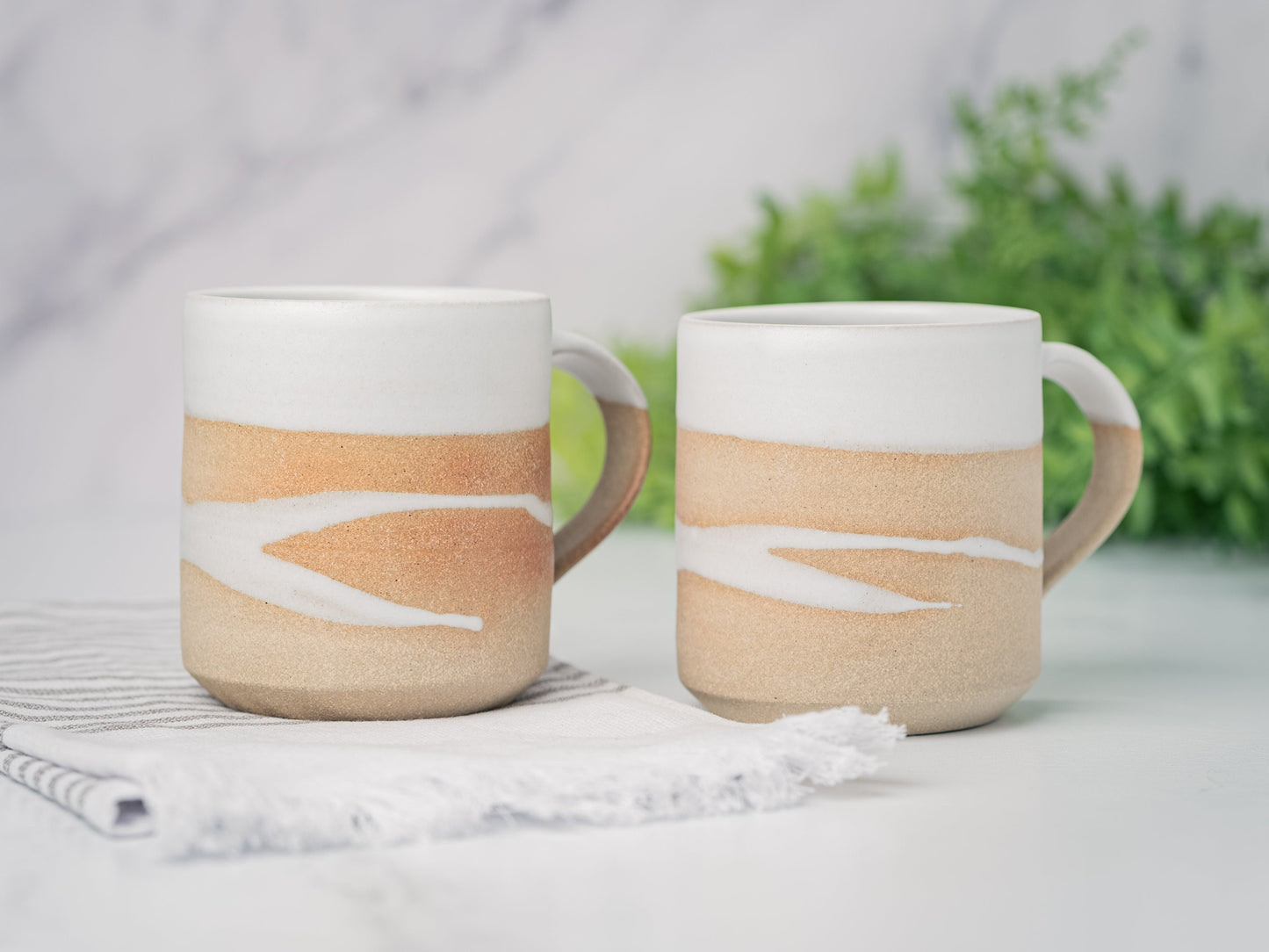 Handmade Ceramic Coffee Tea Mug Sandy White w/Trailing 12-14 oz Earthy Rustic Modern Aesthetic Unique Pottery Contemporary Dinnerware Gift