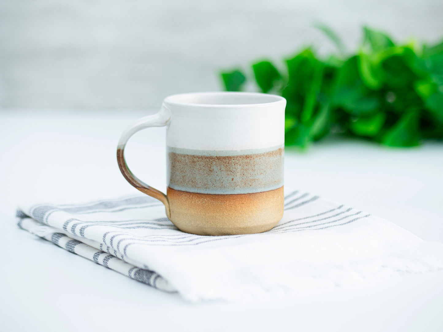 Handmade Ceramic Coffee Tea Mug Brown-Blue White 12-14 oz Earthy Rustic Modern Aesthetic Unique Pottery Contemporary Dinnerware Decor Gift