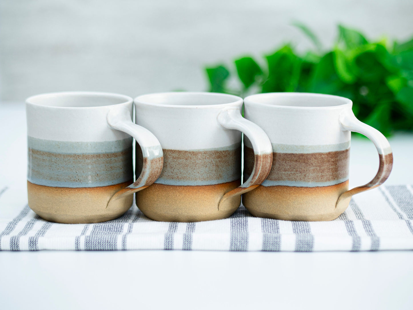 Handmade Ceramic Coffee Tea Mug Brown-Blue White 12-14 oz Earthy Rustic Modern Aesthetic Unique Pottery Contemporary Dinnerware Decor Gift